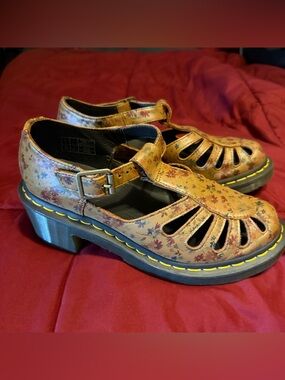 Dr. Martens Yellow Floral Cutout Mary Jane Clogs